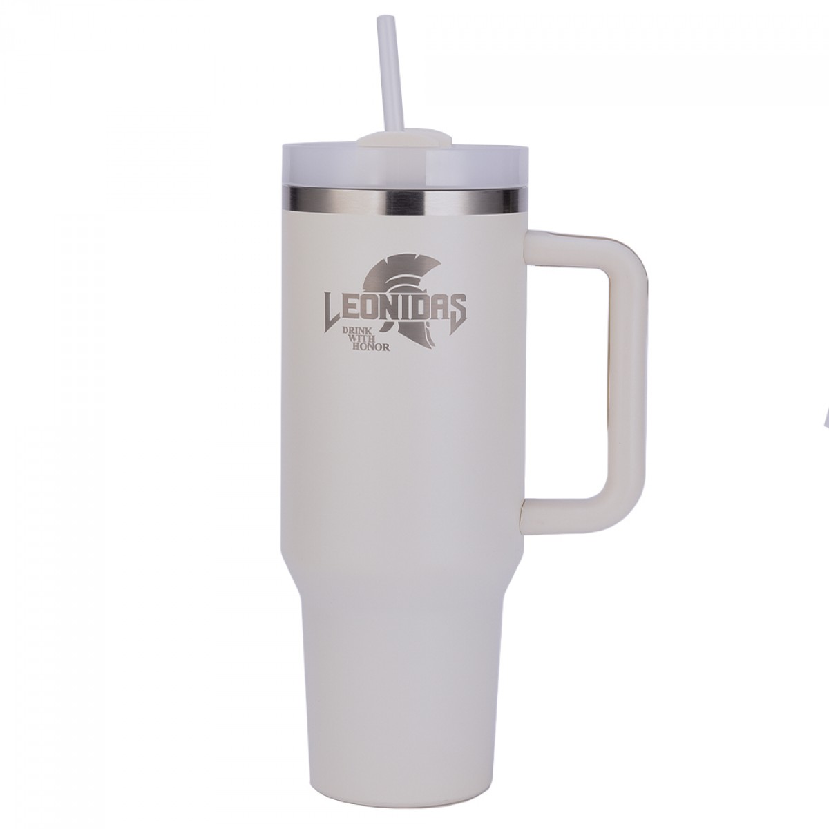 Copo Térmico Leonidas, 1180ml, Com Canudo, Quente ou Frio, Metal, Creme, LN-GL-ST1180MLCR
