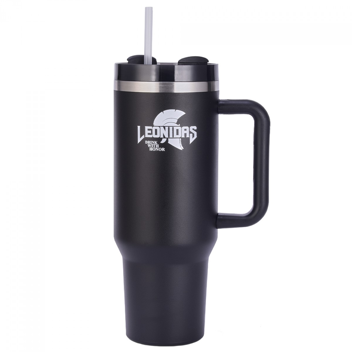 Copo Térmico Leonidas, 1180ml, Com Canudo, Quente ou Frio, Metal, Preto, LN-GL-ST1180MLBK