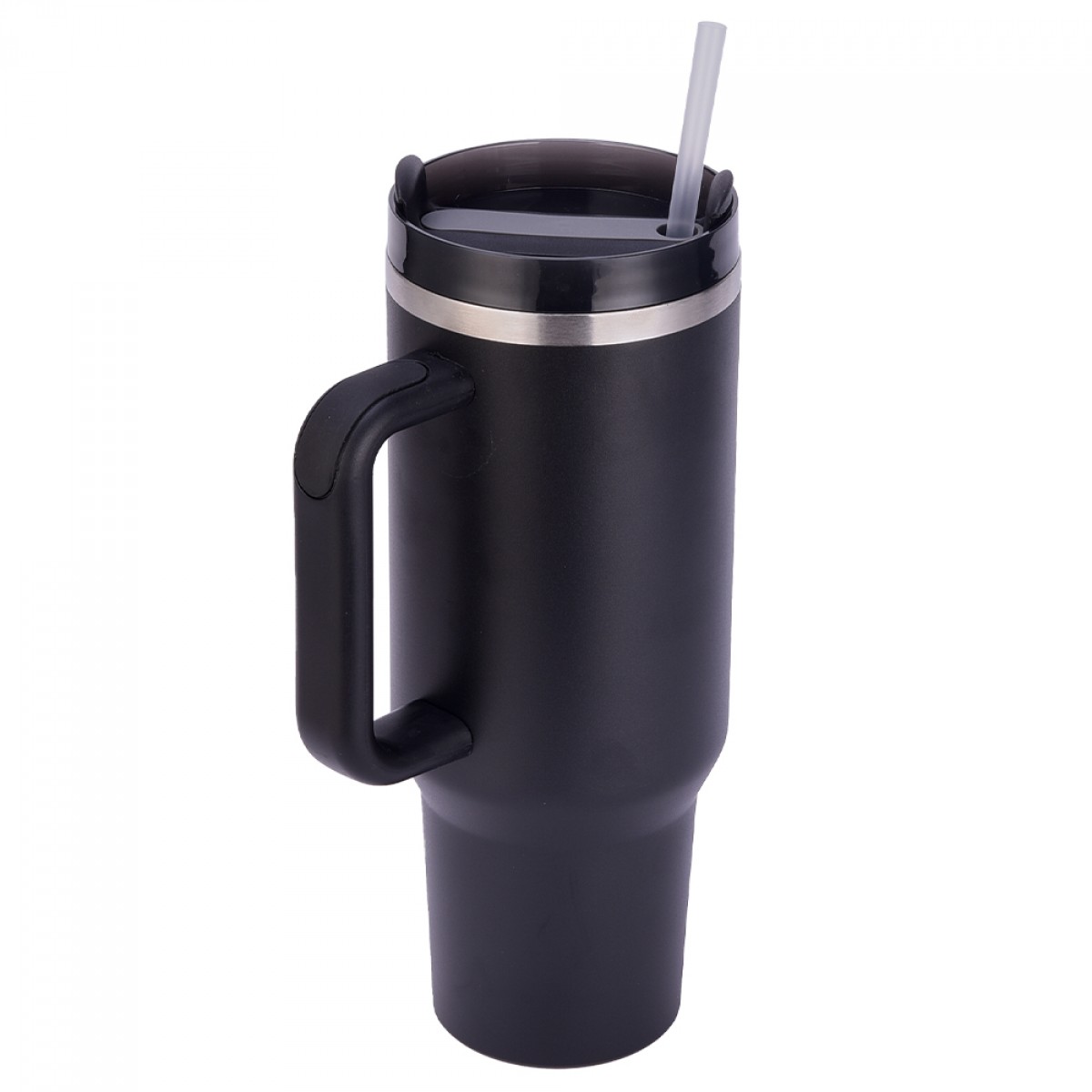 Copo Térmico Leonidas, 1180ml, Com Canudo, Quente ou Frio, Metal, Preto, LN-GL-ST1180MLBK