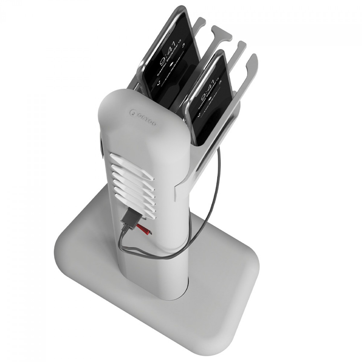 Extensão Elétrica Totem Octoo EasyPlug, 6 Tomadas+USB+USB-C, Suporte Para Smartphone, Bivolt, Ice Silver