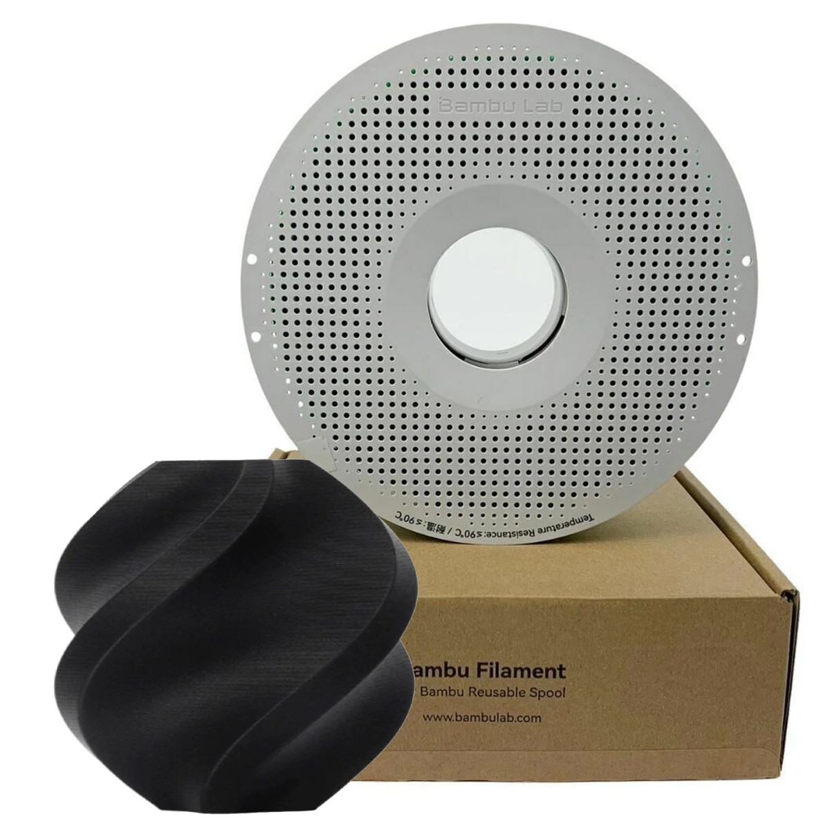 Filamento Bambu Lab PLA-CF, 1,75mm, 1Kg, Preto, Com Carretel Reutilizável, A50-K0-175-1000-SPL