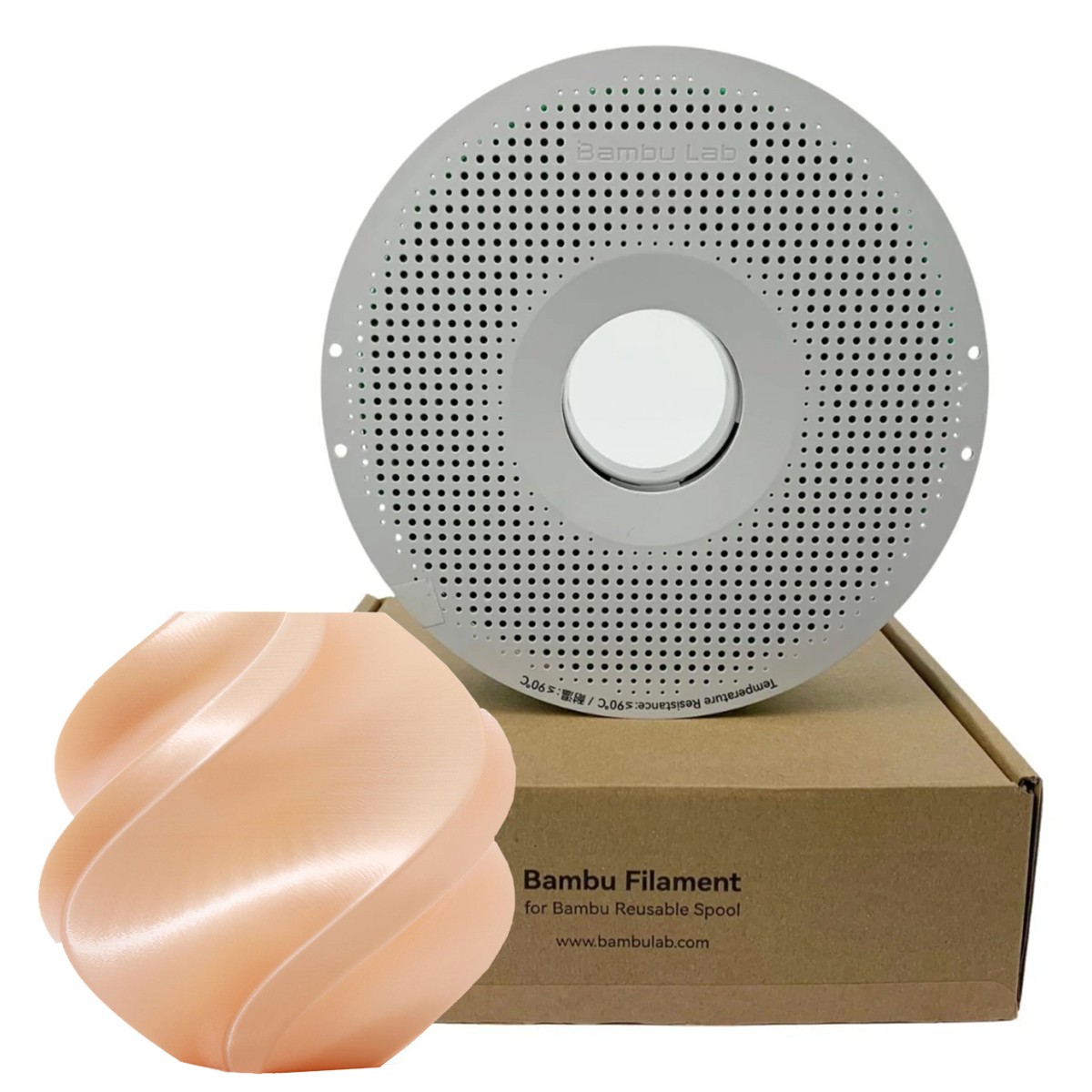Filamento Bambu Lab PLA Silk+, 1,75mm, 1Kg, Champanhe, Com Carretel Reutilizável, A06-Y0-1.75-1000-SPL