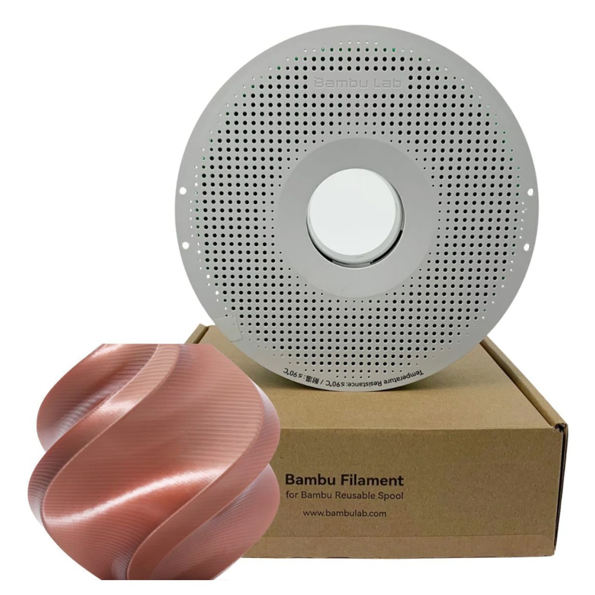 Filamento Bambu Lab PLA Silk+, 1,75mm, 1Kg, Rose Gold, Com Carretel Reutilizável, A06-R1-1.75-1000-SPL