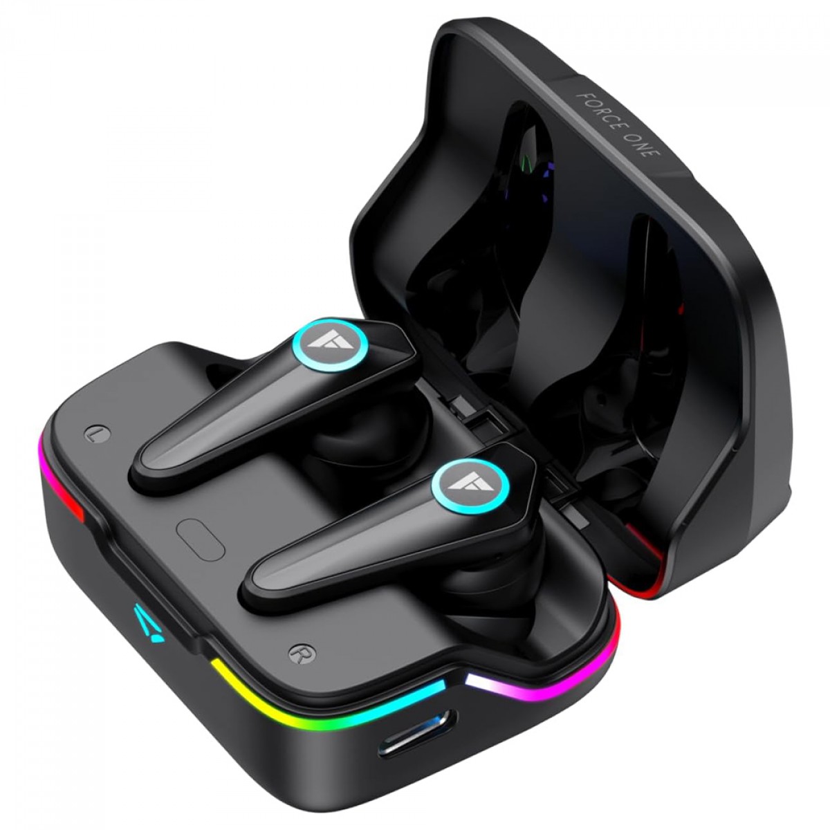 Fone de Ouvido Gamer Force One Sonic Boom, Bluetooth, RGB, TWS, Preto, FR.AU.SB.01