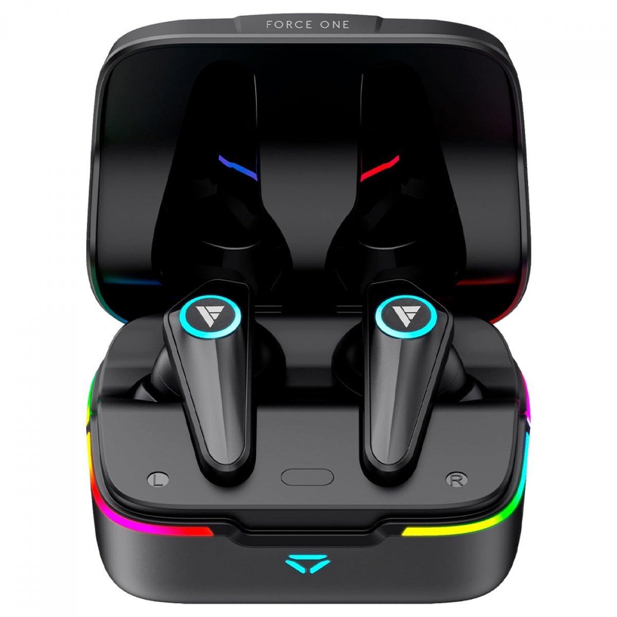 Fone de Ouvido Gamer Force One Sonic Boom, Bluetooth, RGB, TWS, Preto, FR.AU.SB.01