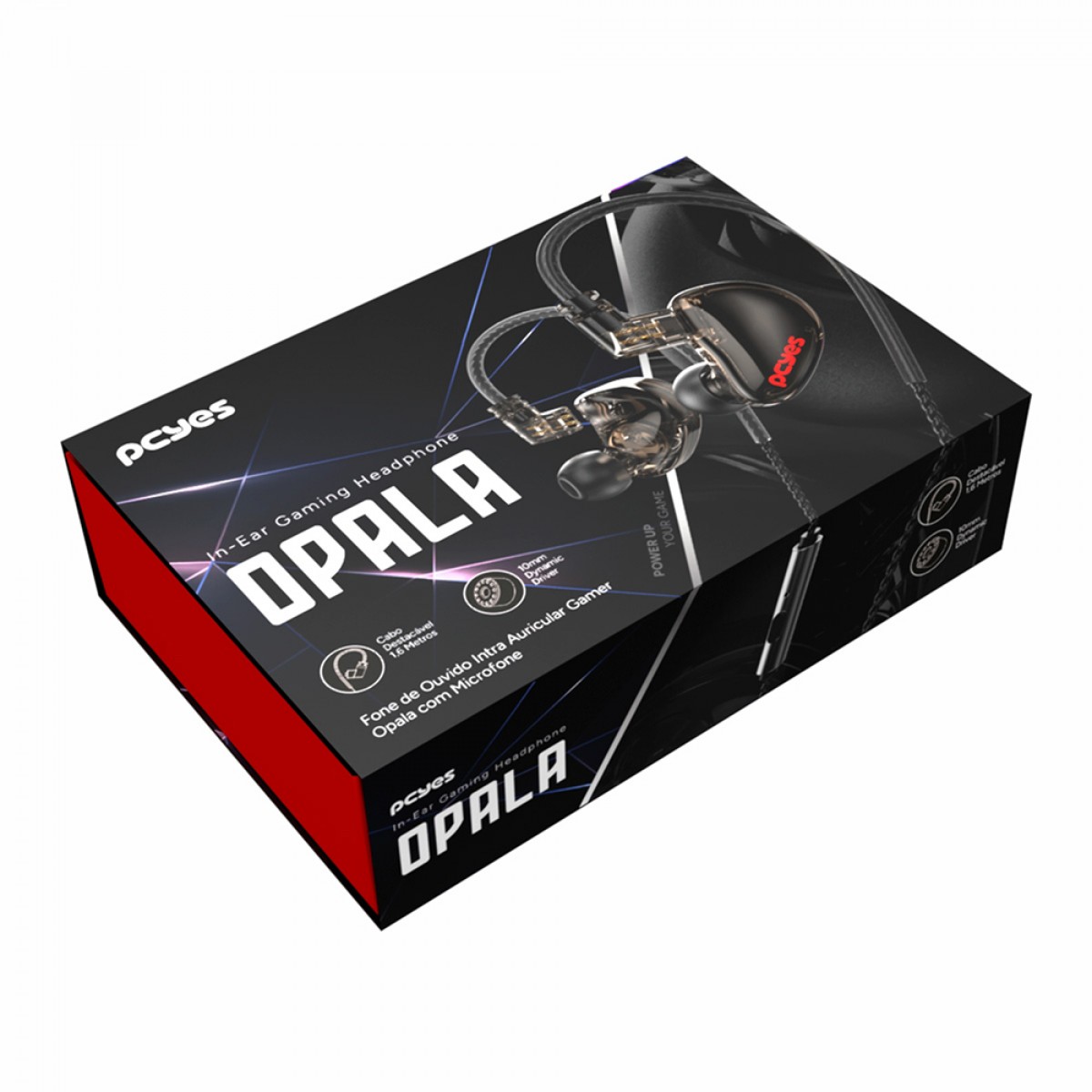 Fone de Ouvido Gamer PCYes Opala, Intra Auricular, Driver 1DD 10mm, P3, Com Microfone, Black, FPO1DD