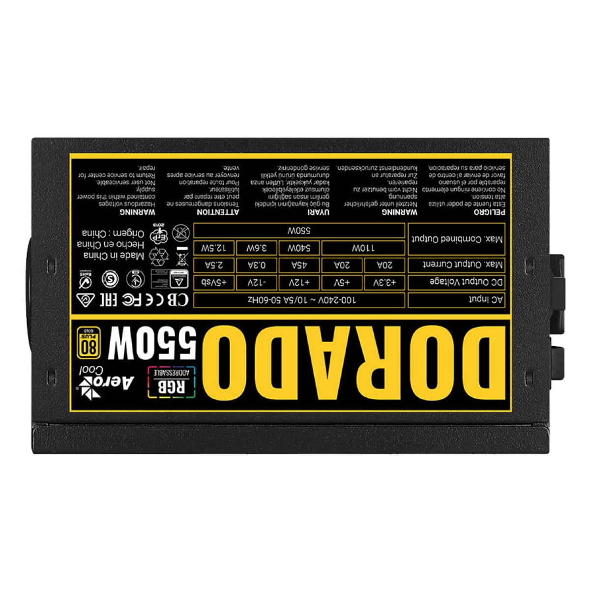 Fonte Aerocool Dorado 550W, 80 Plus Gold, RGB, PFC Ativo