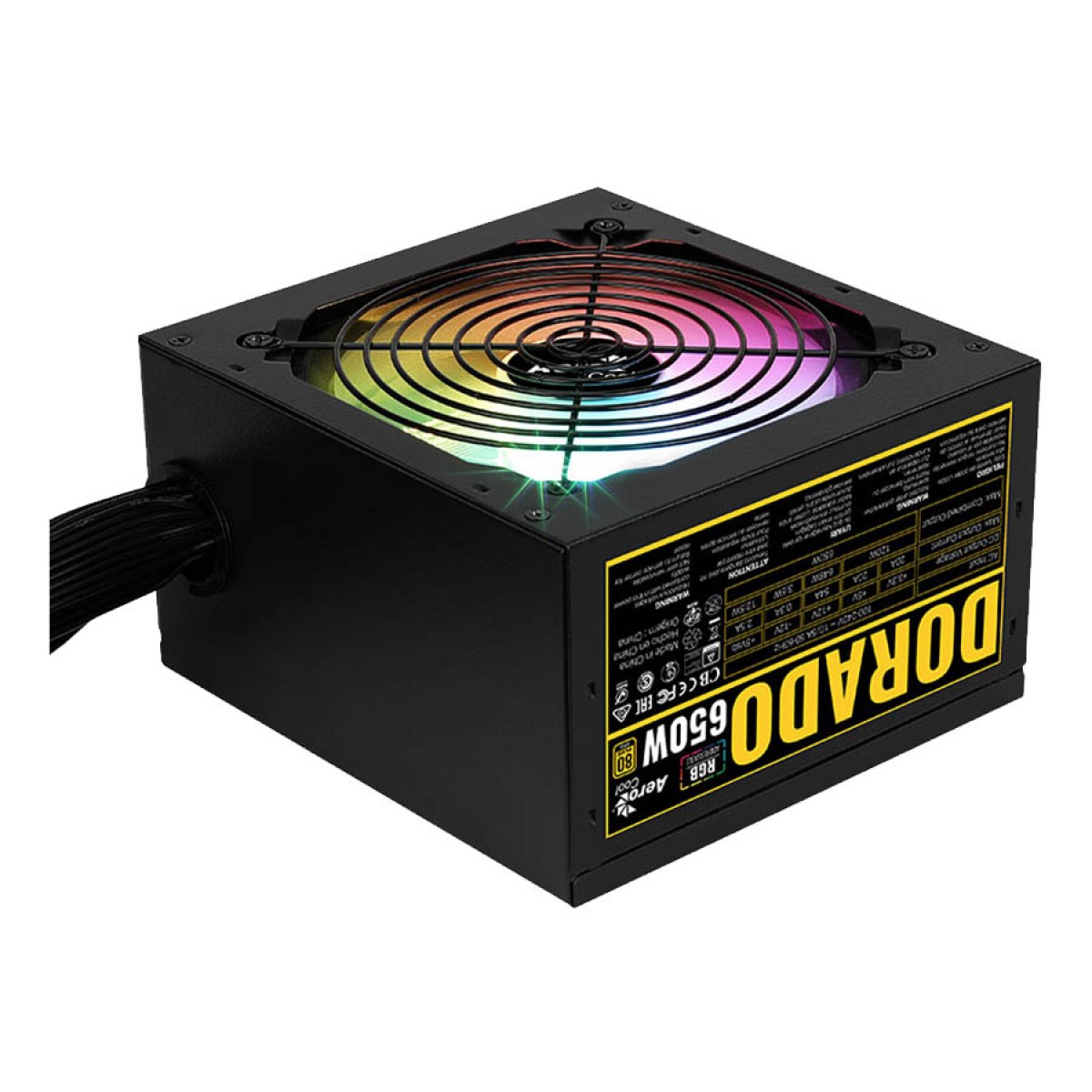 Fonte Aerocool Dorado 650W, 80 Plus Gold, RGB, PFC Ativo 
