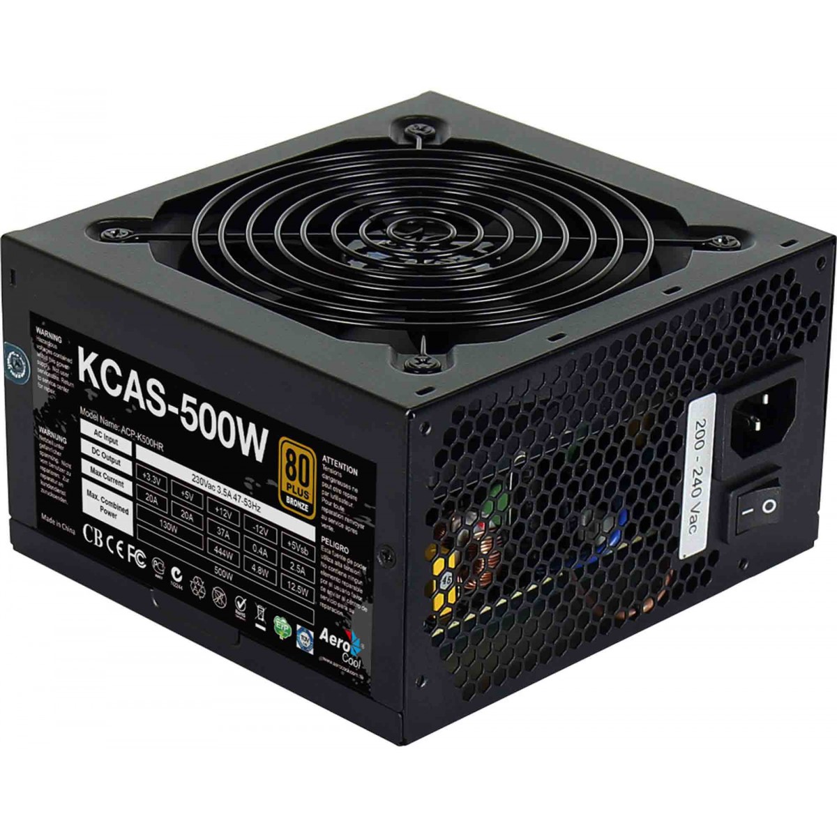 Fonte Aerocool KCAS 500W, 80 Plus Bronze, PFC Ativo - Open Box