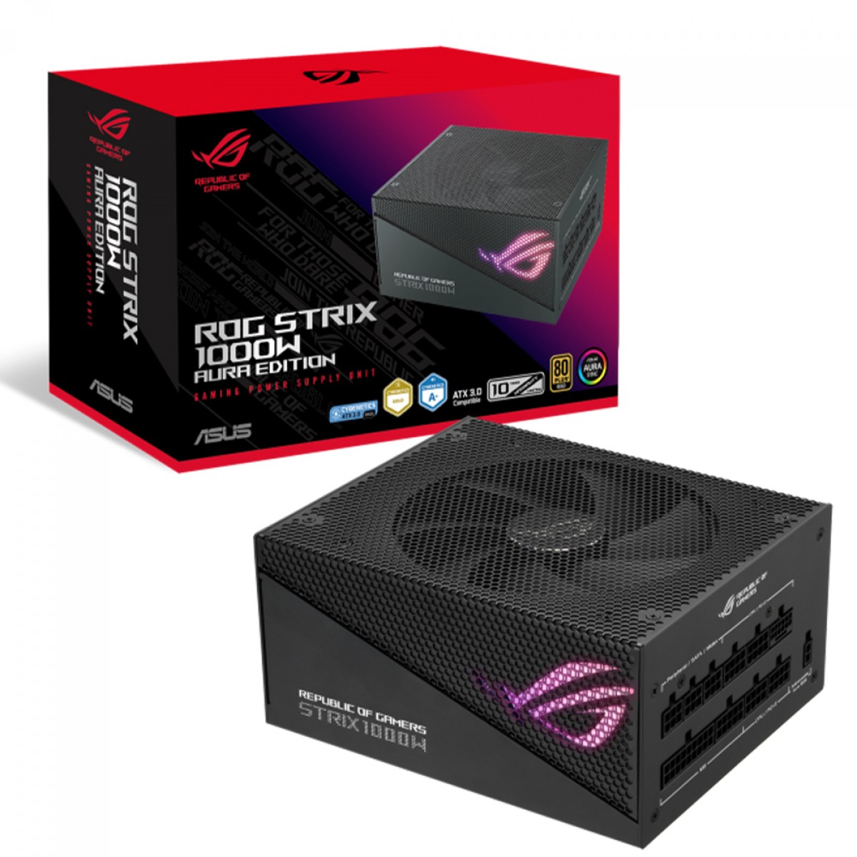 Fonte Asus ROG Strix Gold Aura Edition, 1000W, 80 Plus Gold, PFC Ativo, ARGB, Full Modular, Preto, 90YE00P1-B0BA00