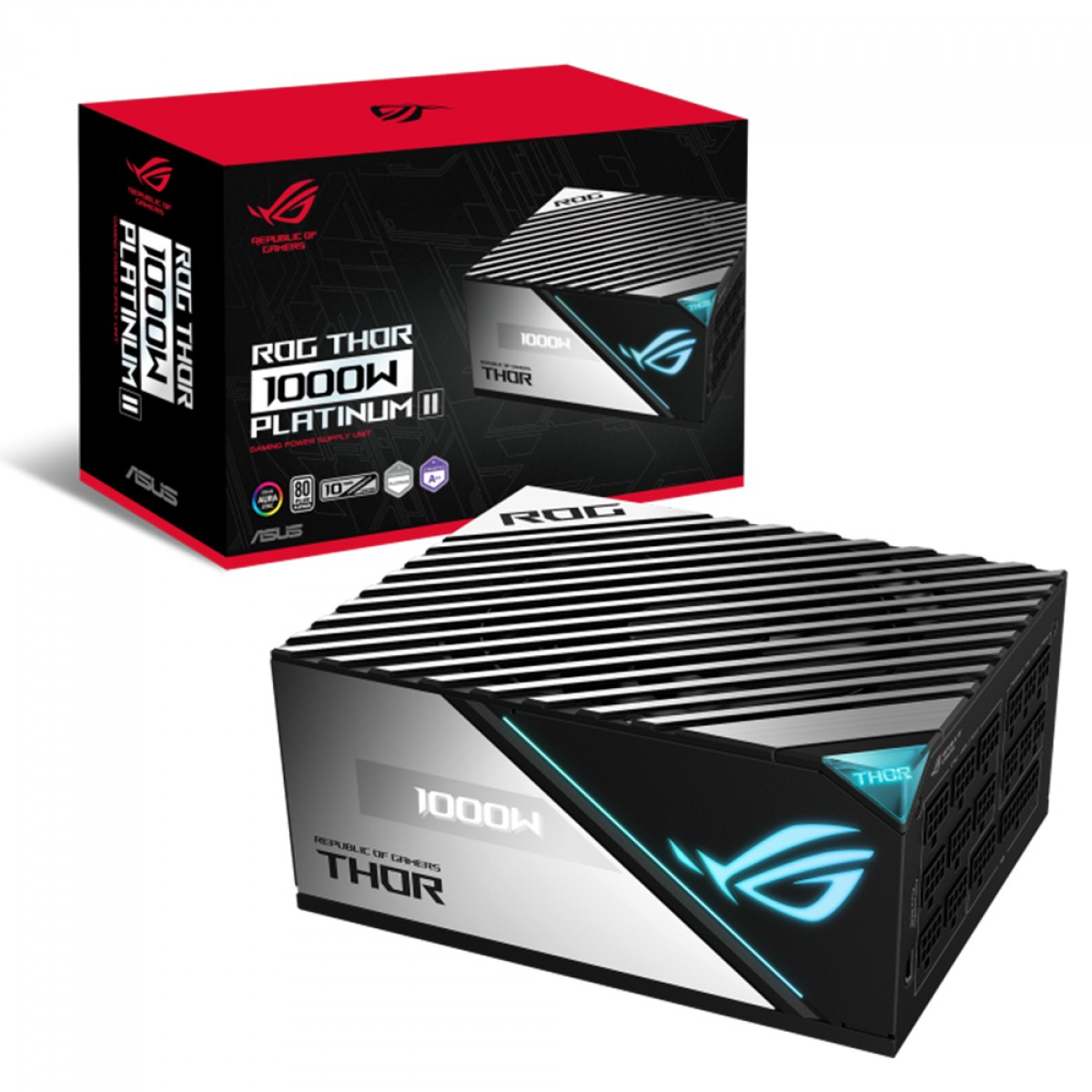 Fonte Asus ROG Thor 1000P2 Gaming, 1000W, 80 Plus Platinum, ARGB, Painel OLED, PFC Ativo, Full Modular, Preto E Cinza, 90YE00L4-B0BA00