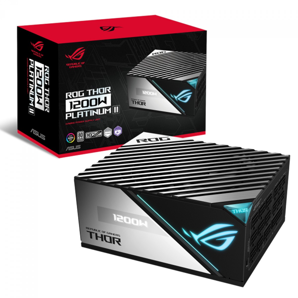 Fonte Asus ROG Thor 1200P2 Gaming, 1200W, 80 Plus Platinum, ARGB, Painel OLED, PFC Ativo, Full Modular, Preto E Cinza, 90YE00L0-B0BA00