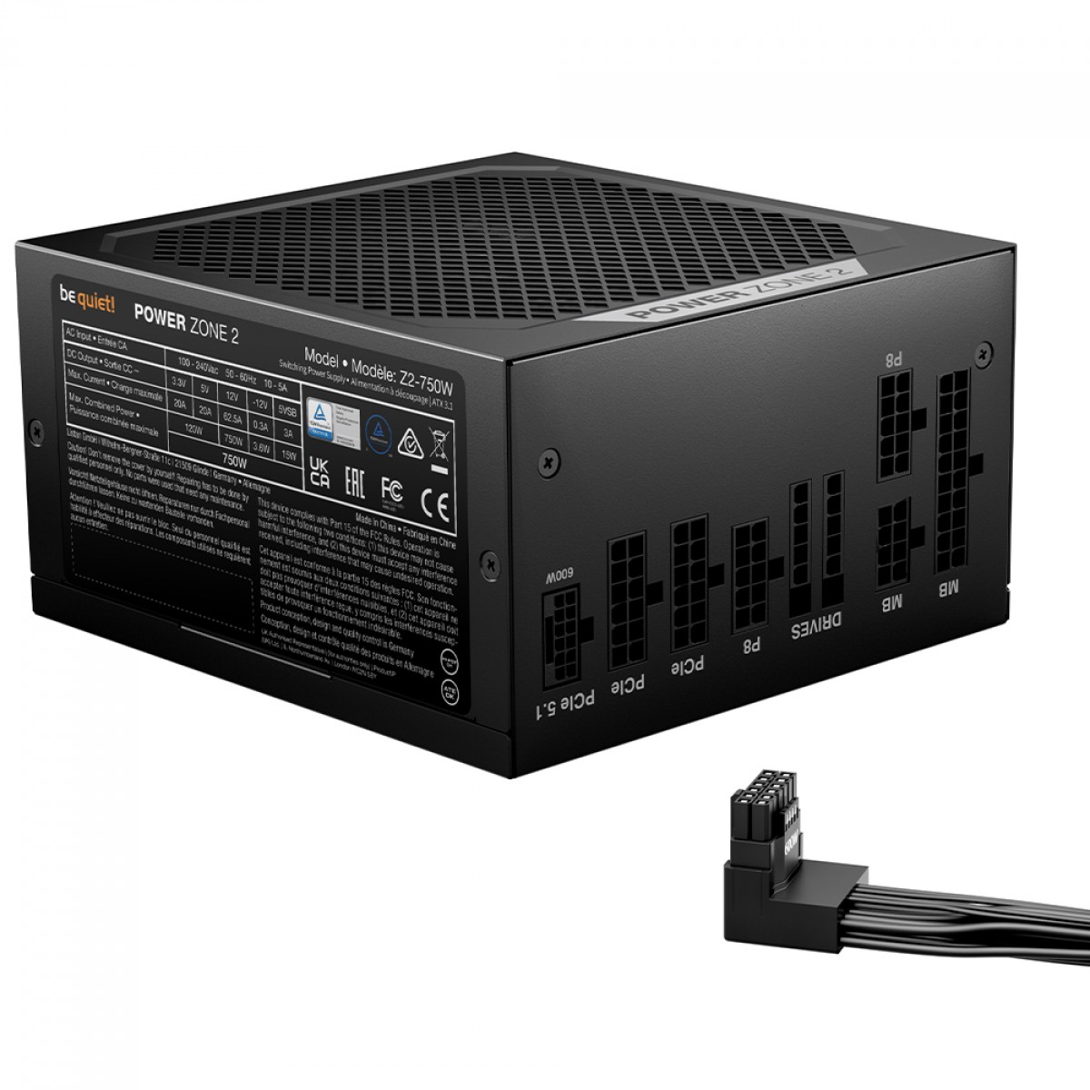 Fonte Be Quiet Power Zone 2, 750W, 80 Plus Platinum, Cybenetics Platinum, PFC Ativo, Full Modular, Preto, BP006US