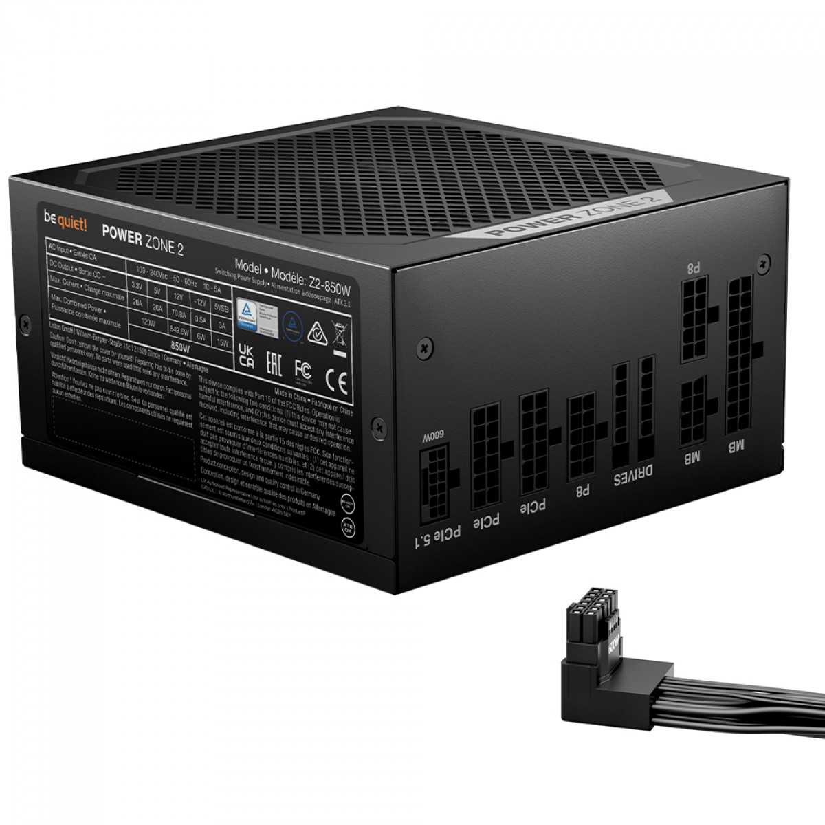 Fonte Be Quiet Power Zone 2, 850W, 80 Plus Platinum, Cybenetics Platinum, PFC Ativo, Full Modular, Preto, BP007US