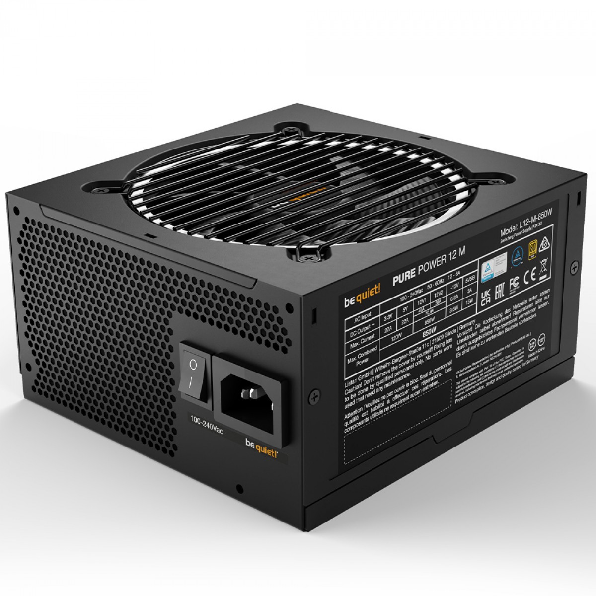 Fonte Be Quiet Pure Power 12 M, 850W, 80 Plus Gold, PFC Ativo, Full Modular, Black, BN522