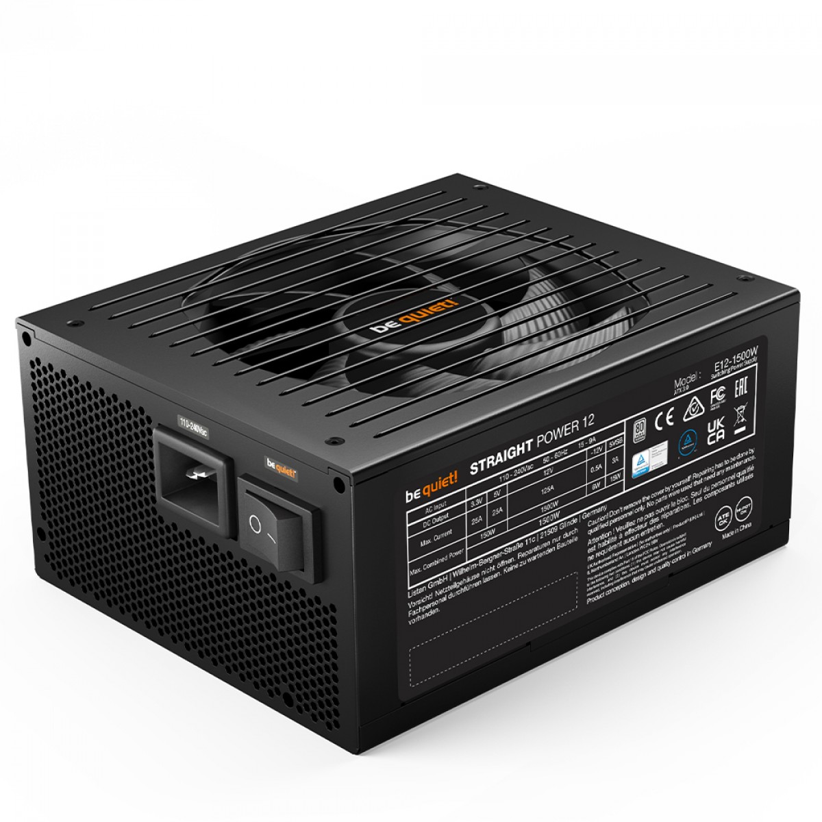 Fonte Be Quiet Straight Power 12, 1500W, 80 Plus Platinum, PFC Ativo, Full Modular, Preto, BN518