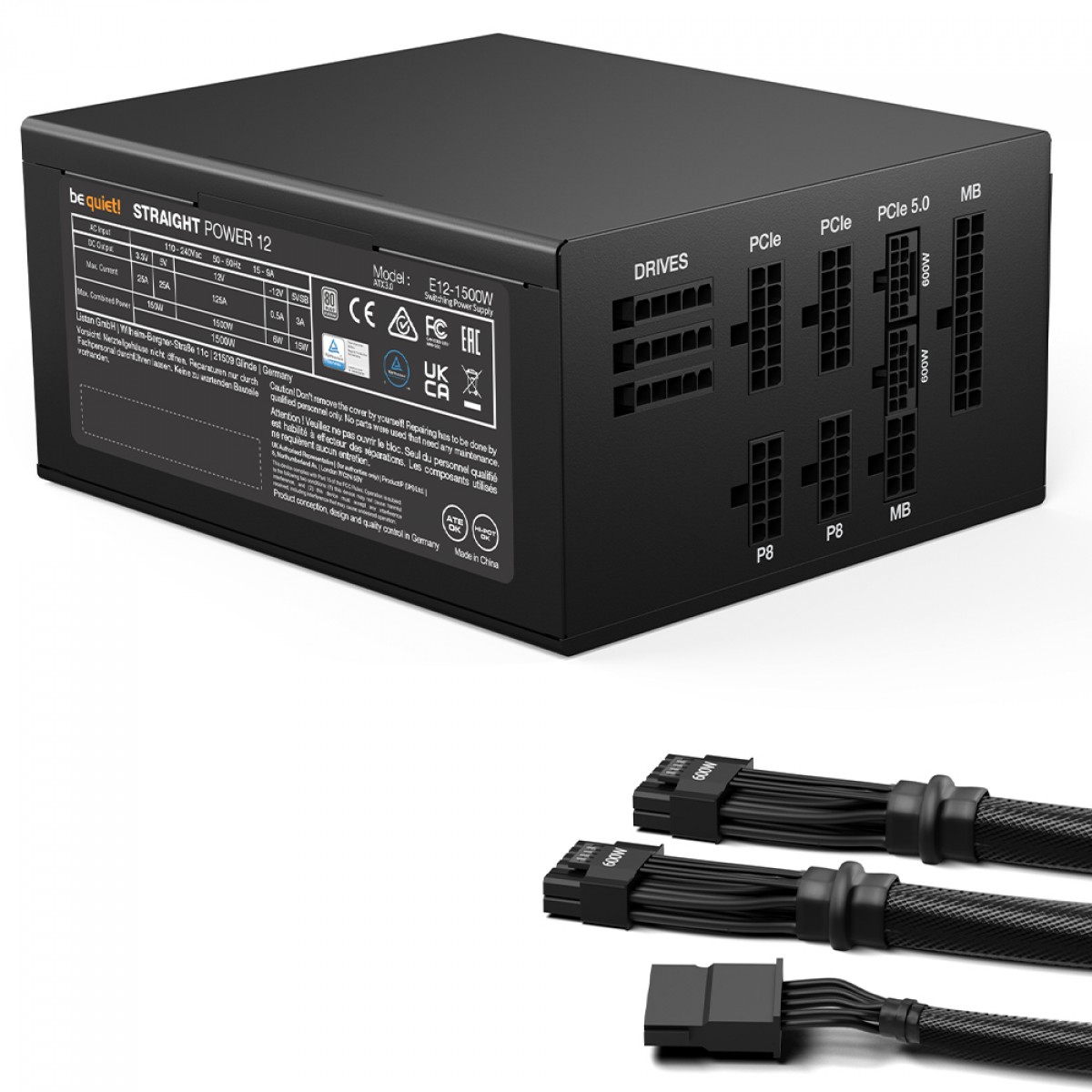 Fonte Be Quiet Straight Power 12, 1500W, 80 Plus Platinum, PFC Ativo, Full Modular, Preto, BN518