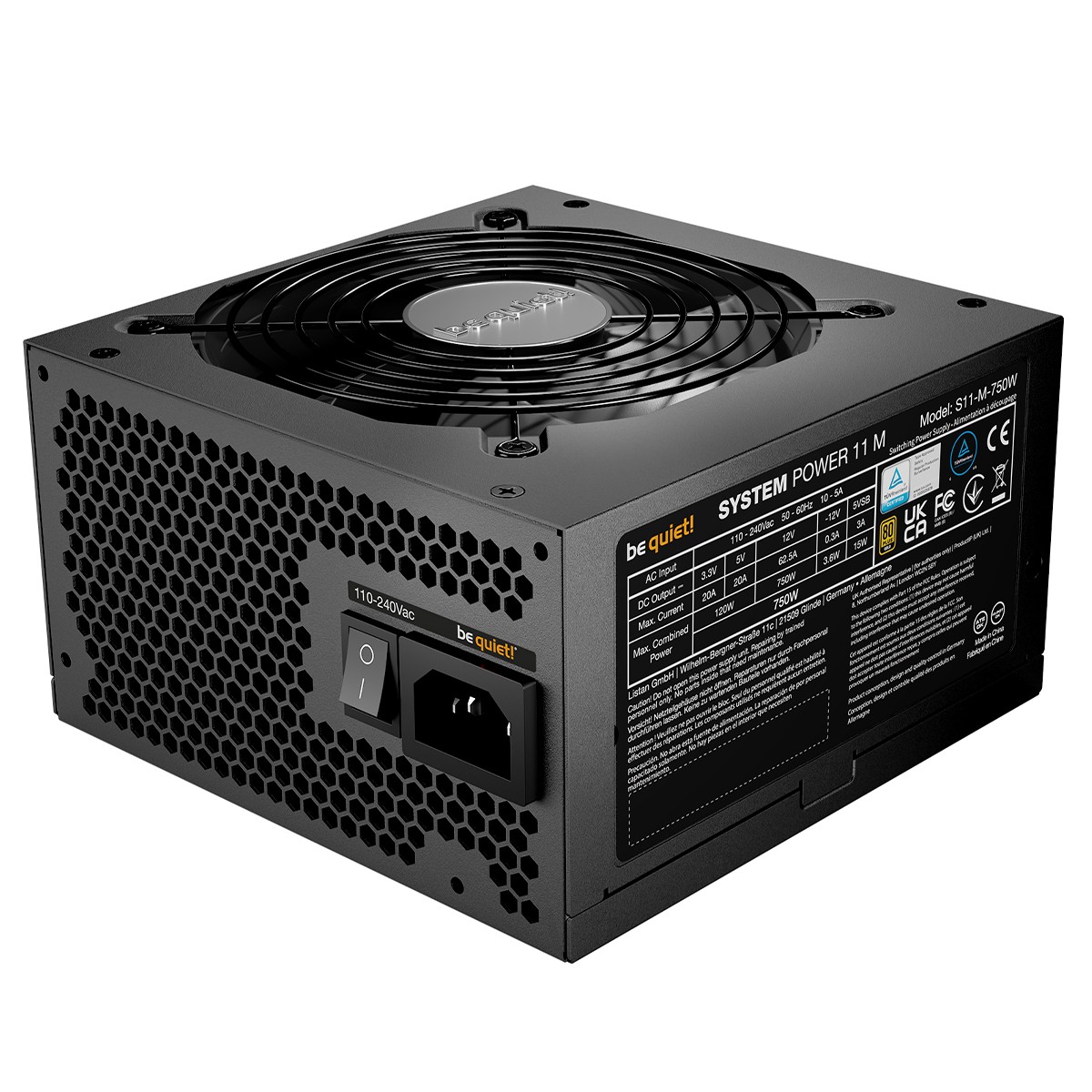 Fonte Be Quiet System Power 11 M, 750W, 80 Plus Gold, Full Modular, ATX 3.1, PFC Ativo, Preto, BP915BR