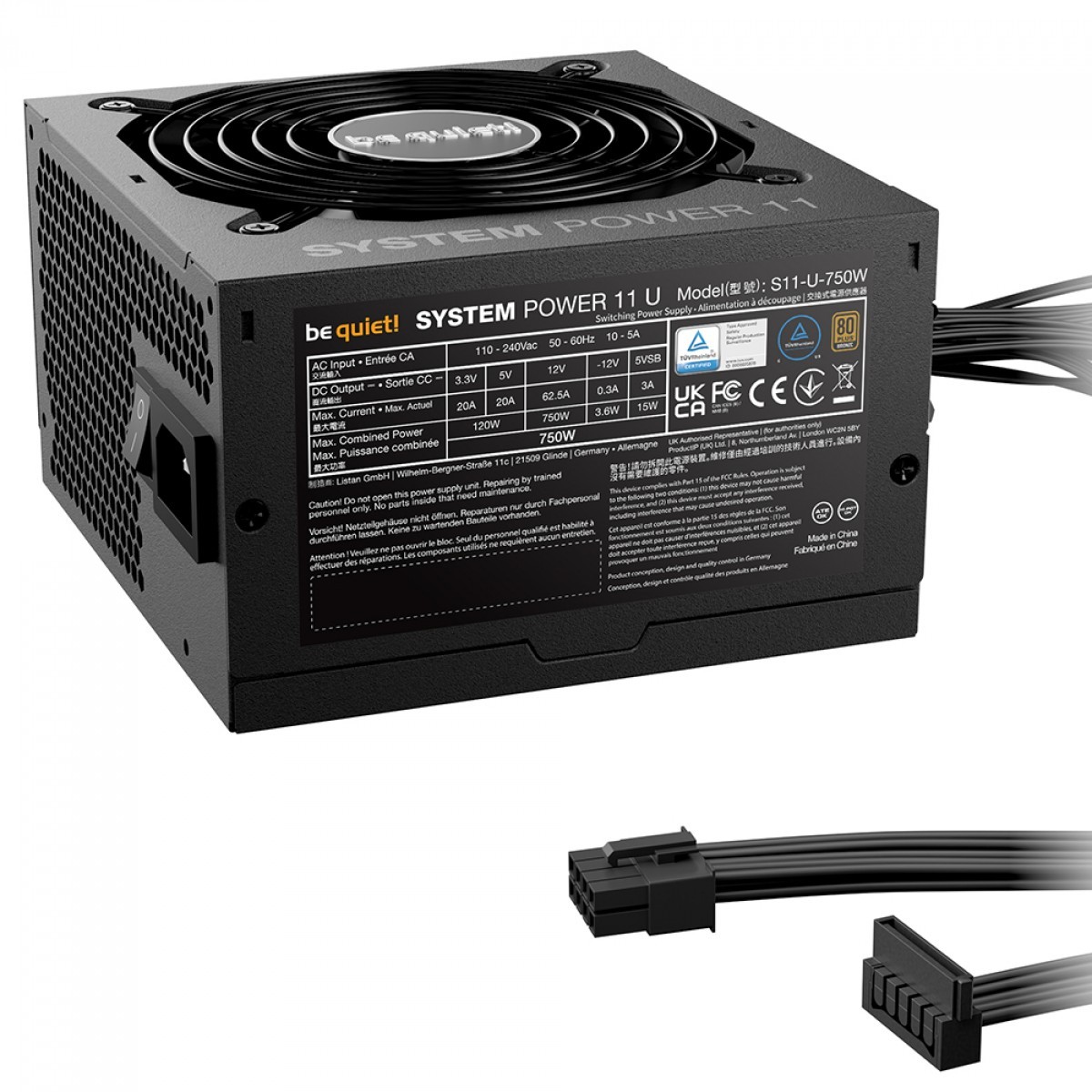 Fonte Be Quiet System Power 11 U, 750W, 80 Plus Bronze, ATX 3.1, PFC Ativo, Preto, BP012U2