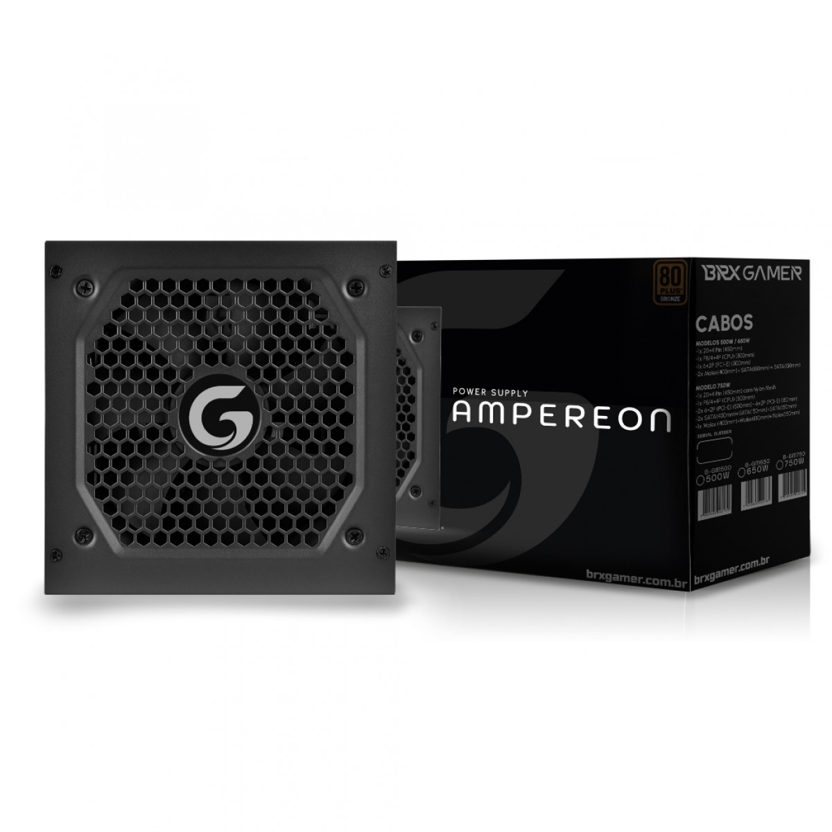 Fonte BRX Gamer Ampereon, 750W, 80 Plus Bronze, PFC Ativo, B-GM750 - Open Box