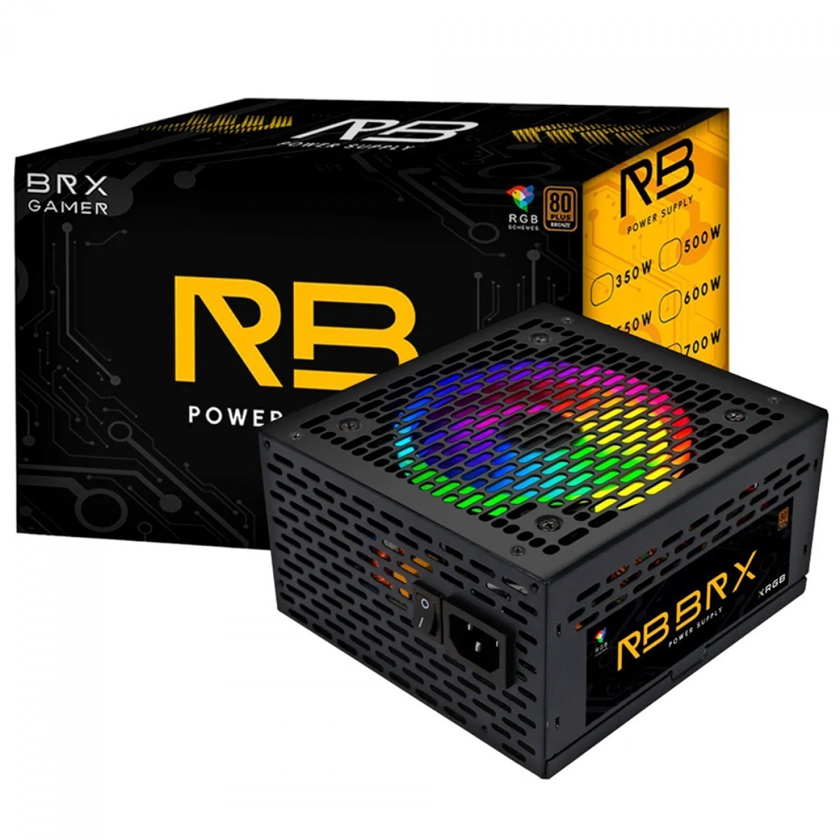 Fonte BRX Rainbow RGB, 350W, 80 Plus Bronze, PFC Ativo, RB350W