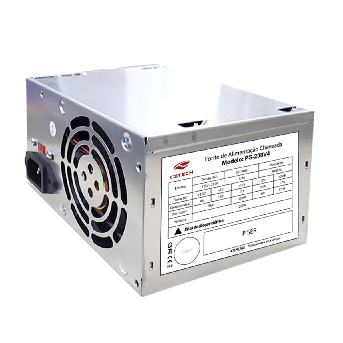 Fonte C3Tech, 200W, Bivolt Manual, Prata, PS-200V4