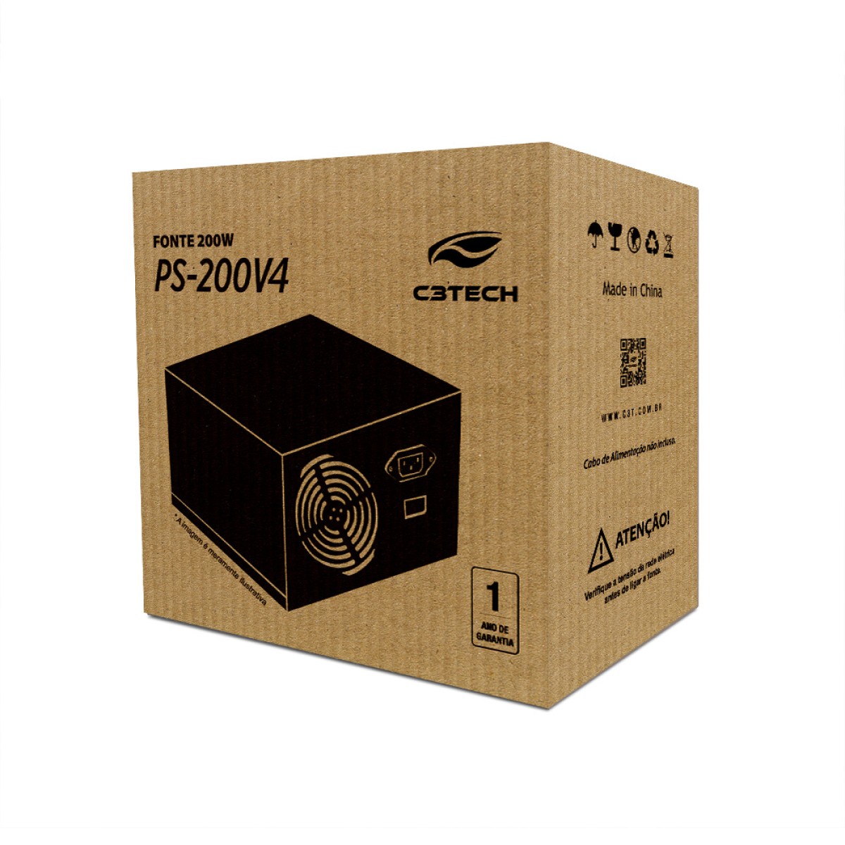 Fonte C3Tech, 200W, Bivolt Manual, Prata, PS-200V4