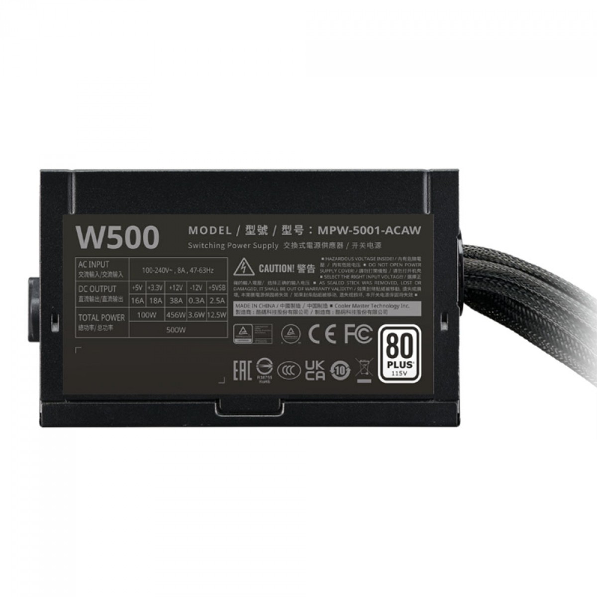 Fonte Cooler Master Elite NEX W500, 500W, PFC Ativo, Black, MPW-5001-ACAW-BB1