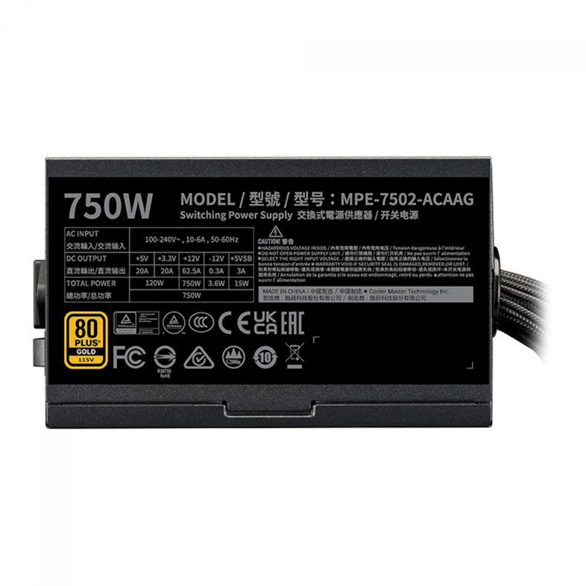 Fonte Cooler Master G Gold V2 750W, 80 Plus Gold, PFC Ativo, MPE-7502-ACAAG-BR