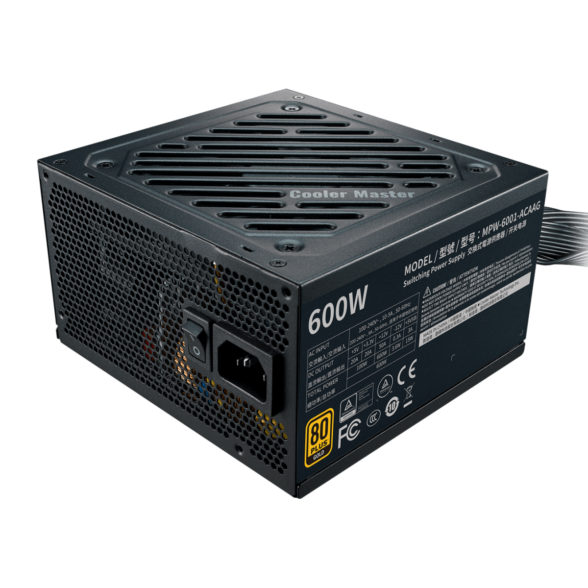 Fonte Cooler Master G600 600W, 80 Plus Gold, PFC Ativo, MPW-6001-ACAAG-BR