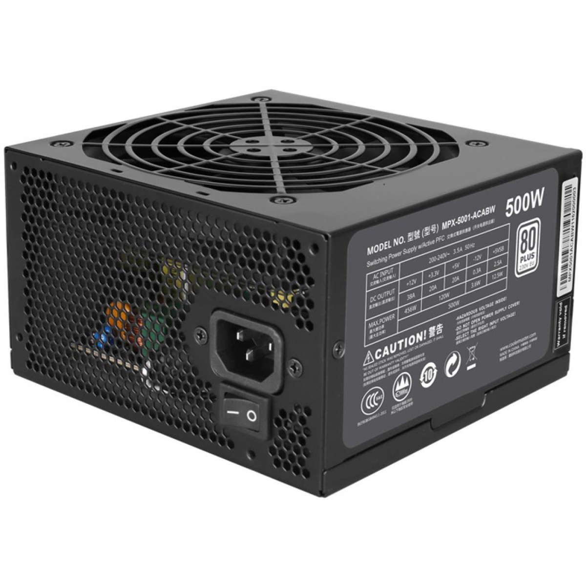 Fonte Cooler Master Masterwatt Lite 500W, 80 Plus White, PFC Ativo, MPX-5001-ACAAW-WO - Open Box