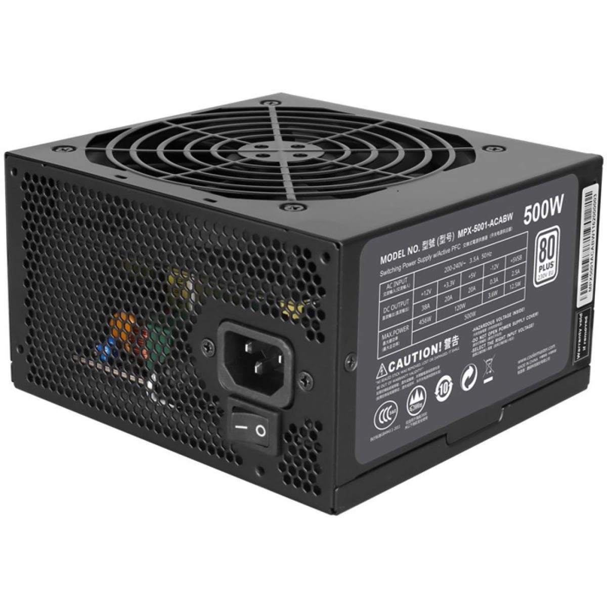 Fonte Cooler Master Masterwatt Lite 500W, 80 Plus White, PFC Ativo, MPX-5001-ACAAW-WO