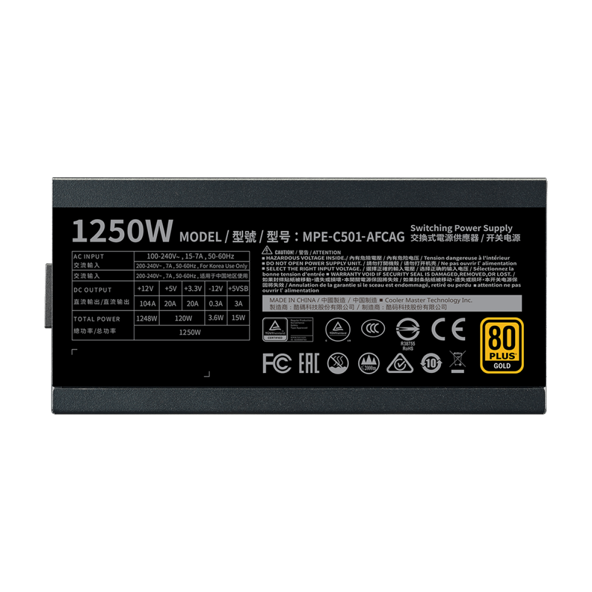 Fonte Cooler Master MWE 1250W V2, 80 Plus Gold, PFC Ativo, Full Modular, Black, MPE-C501-AFCAG-3WO