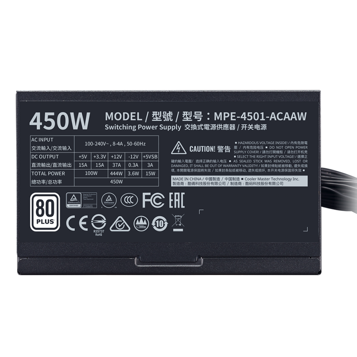 Fonte Cooler Master MWE 450W V2, 80 Plus White, PFC Ativo, MPE-4501-ACAAW-WO