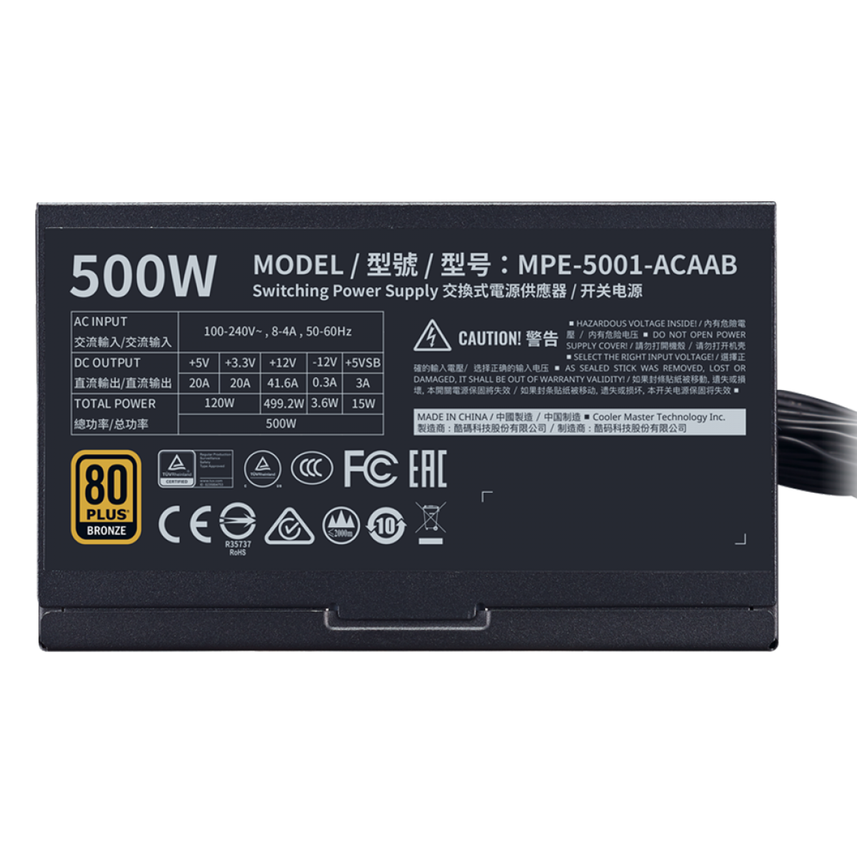 Fonte Cooler Master MWE 500W V2, 80 Plus Bronze, PFC Ativo, MPE-5001-ACAAB-WO