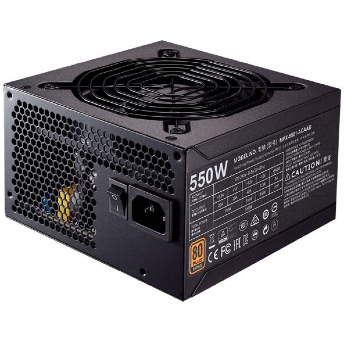 Fonte Cooler Master MWE 550W, 80 Plus Bronze, PFC Ativo, MPX-5501-ACAAB-WO