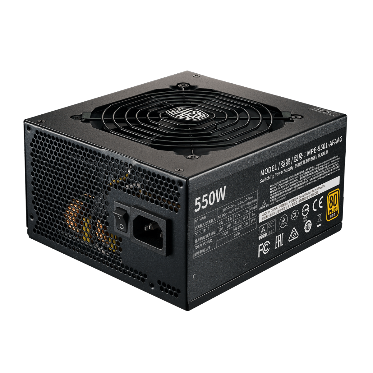 Fonte Cooler Master MWE 550 - V2, 550W, 80 Plus Gold, PFC Ativo, Full Modular, MPE-5501-AFAAG-BR