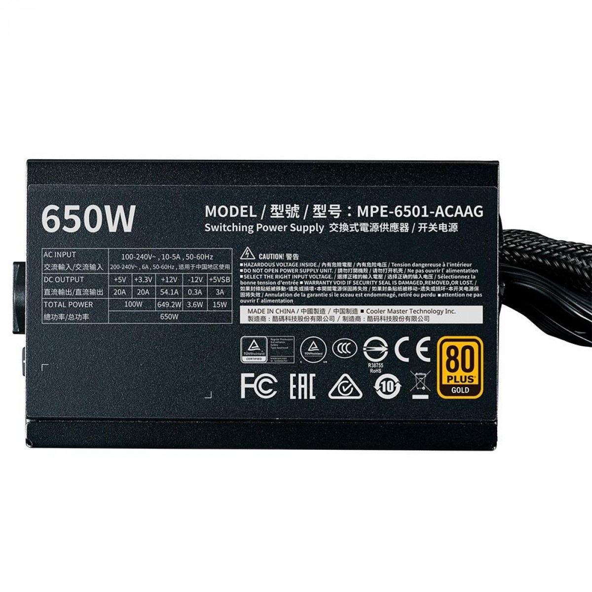 Fonte Cooler Master MWE V2 650W, 80 Plus Gold, PFC Ativo, MPE-6501-ACAAG-WO