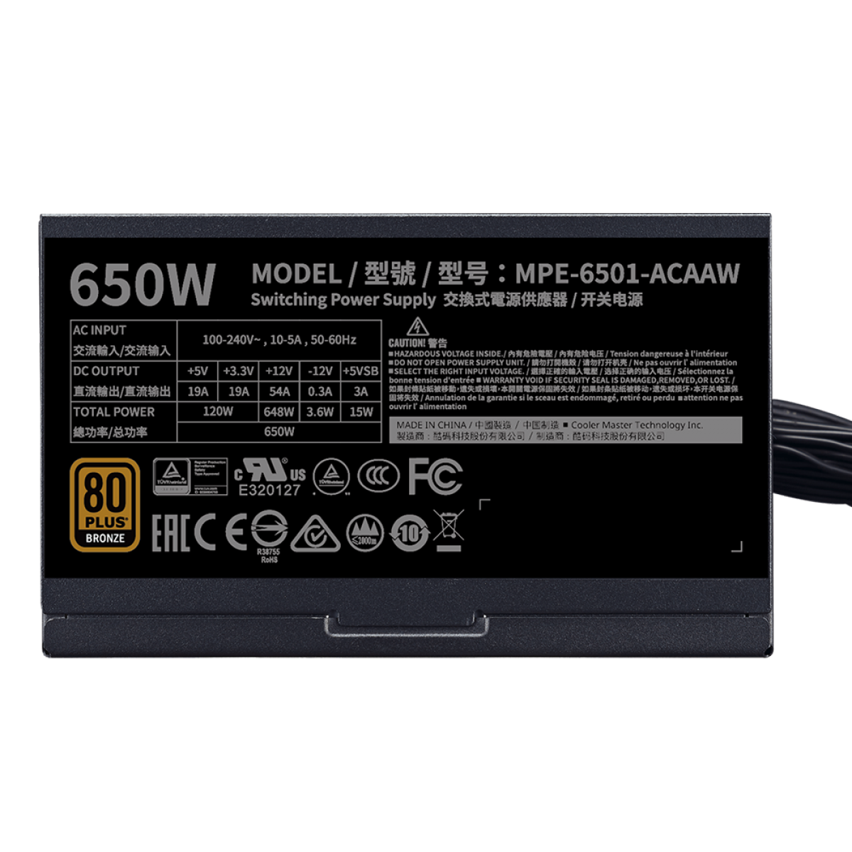 Fonte Cooler Master MWE 650W V2, 80 Plus Bronze, PFC Ativo, MPE-6501-ACAAW-BWO