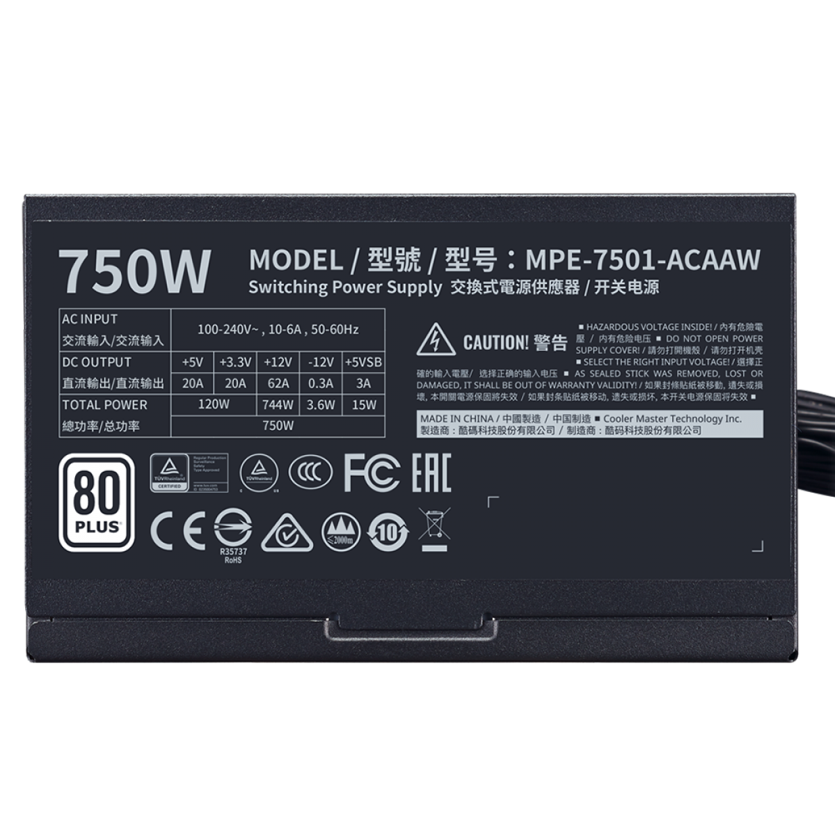 Fonte Cooler Master MWE 750 White - V2, 750w, 80 Plus White Standard, PFC Ativo, MPE-7501-ACAAW-BR