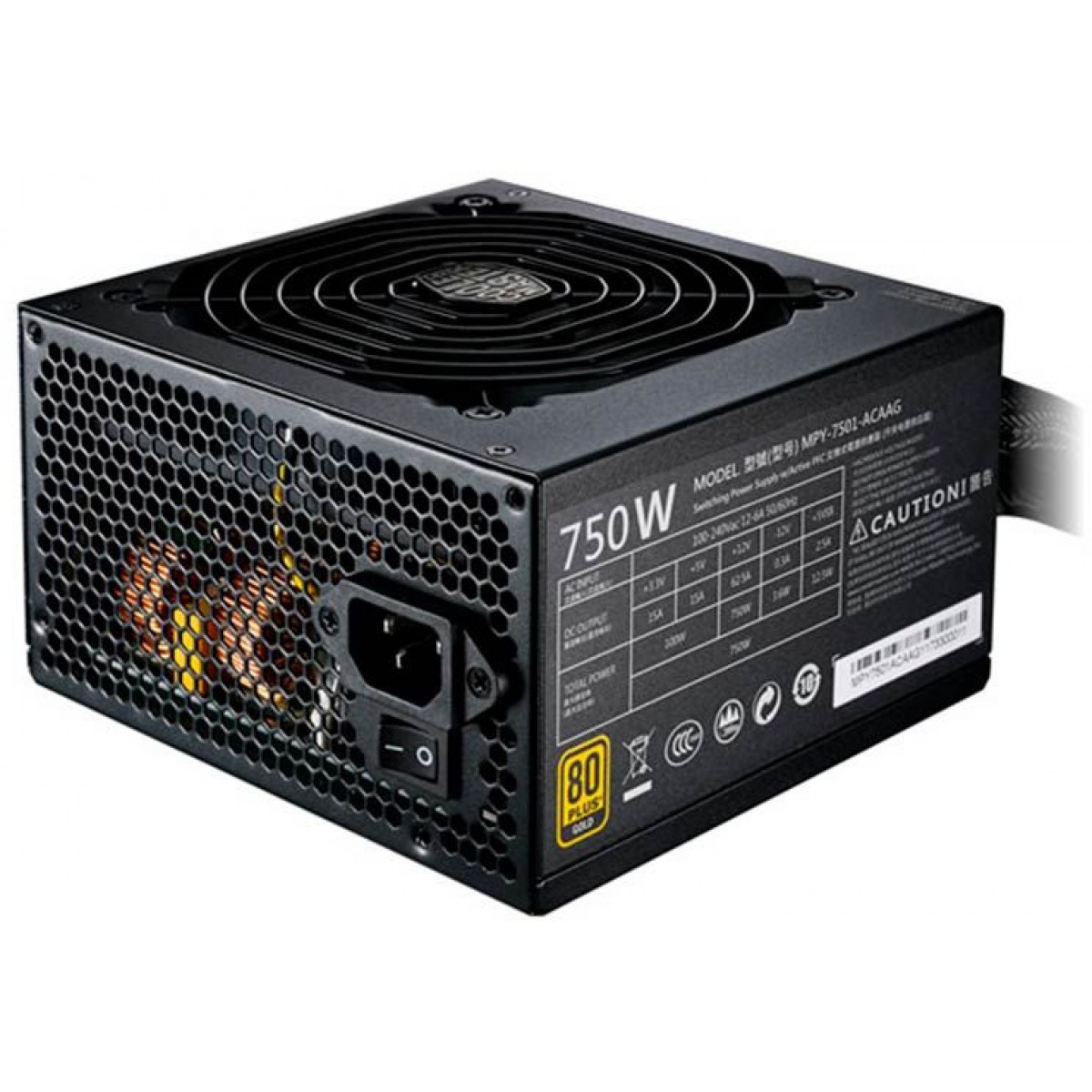 Fonte Cooler Master MWE 750W, 80 Plus Gold, PFC Ativo, MPY-7501-ACAAG-WO