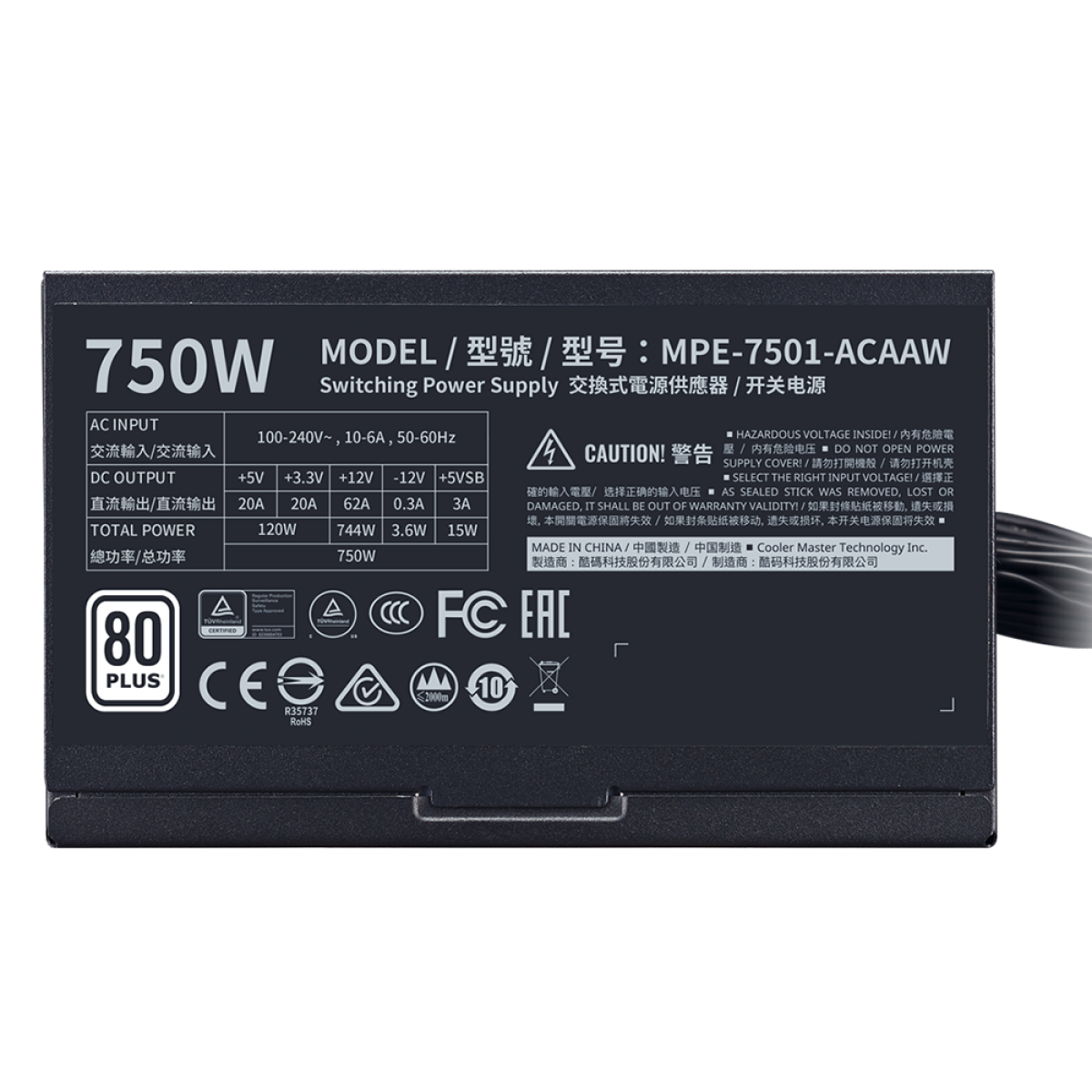 Fonte Cooler Master MWE 750W V2, 80 Plus White, PFC Ativo, MPE-7501-ACAAW-WO