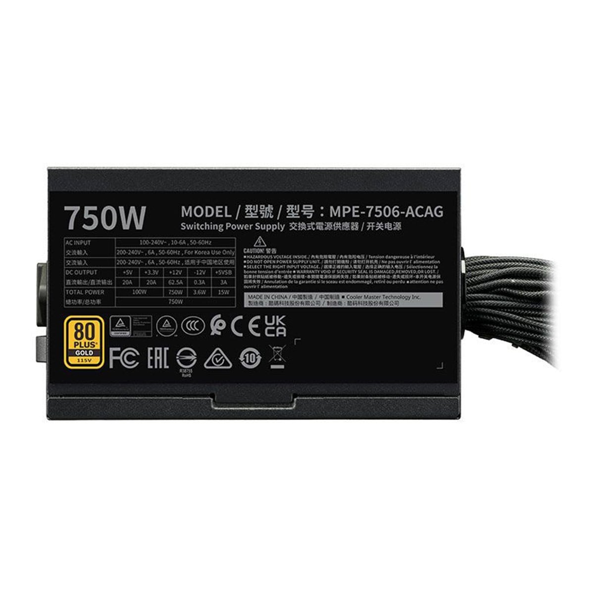Fonte Cooler Master MWE Gold 750 V3, 750W, 80 Plus Gold, ATX 3.1, PFC Ativo, MPE-7506-ACAG-BBR