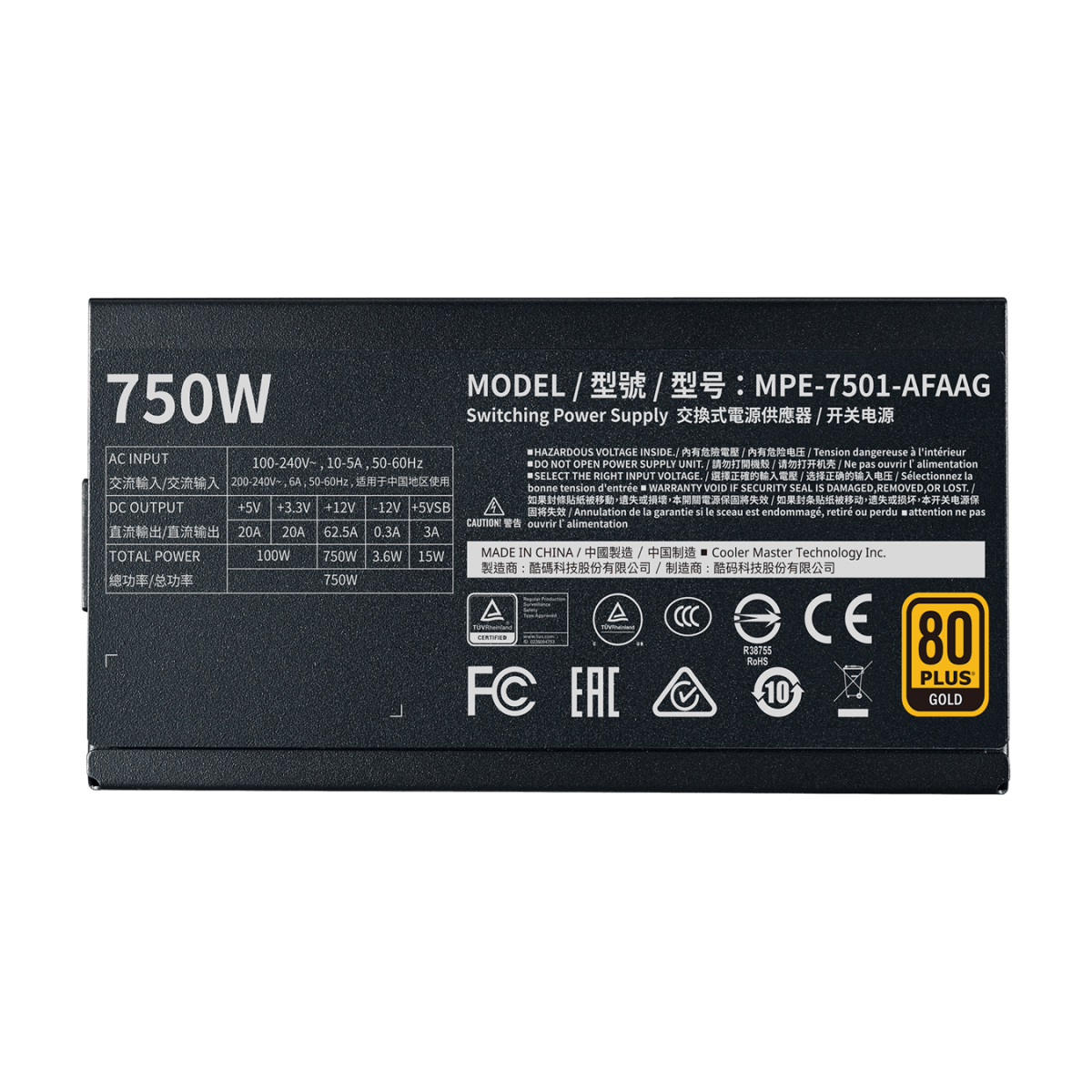 Fonte Cooler Master MWE GOLD V2 750, 750W, 80 Plus Gold, PFC Ativo, Full Modular, MPE-7501-AFAAG-BR