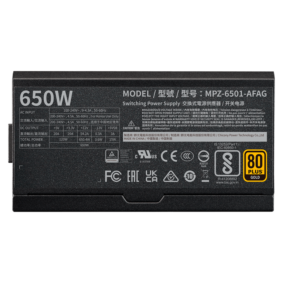 Fonte Cooler Master V650 Gold I MULTI, 650W, 80 Plus Gold, PFC Ativo, Full Modular, MPZ-6501-AFAG-BWO