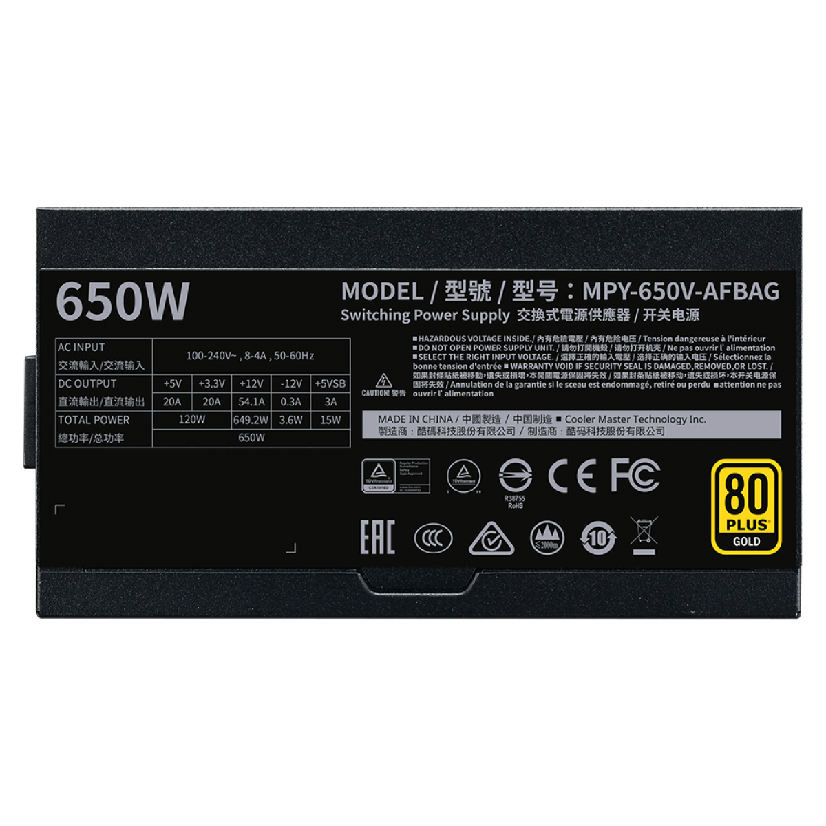 Fonte Cooler Master V650 Gold V2, 650W, 80 Plus Gold, PFC Ativo, Full Modular, MPY-650V-AFBAG-WO