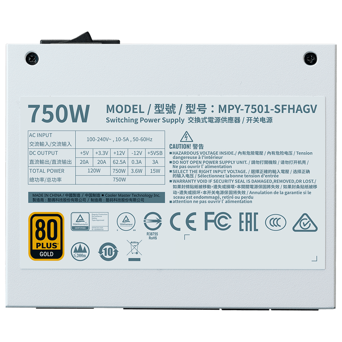 Fonte Cooler Master V750 SFX Gold, 750W, 80 Plus Gold, PFC Ativo, White, Full Modular, MPY-7501-SFHAGV-WW