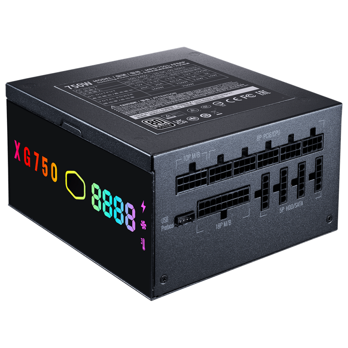 Fonte Cooler Master XG750 Plus Platinum, ARGB, 750W, 80 Plus Platinum, PFC Ativo, Full Modular, MPG-7501-AFBAP-XWO