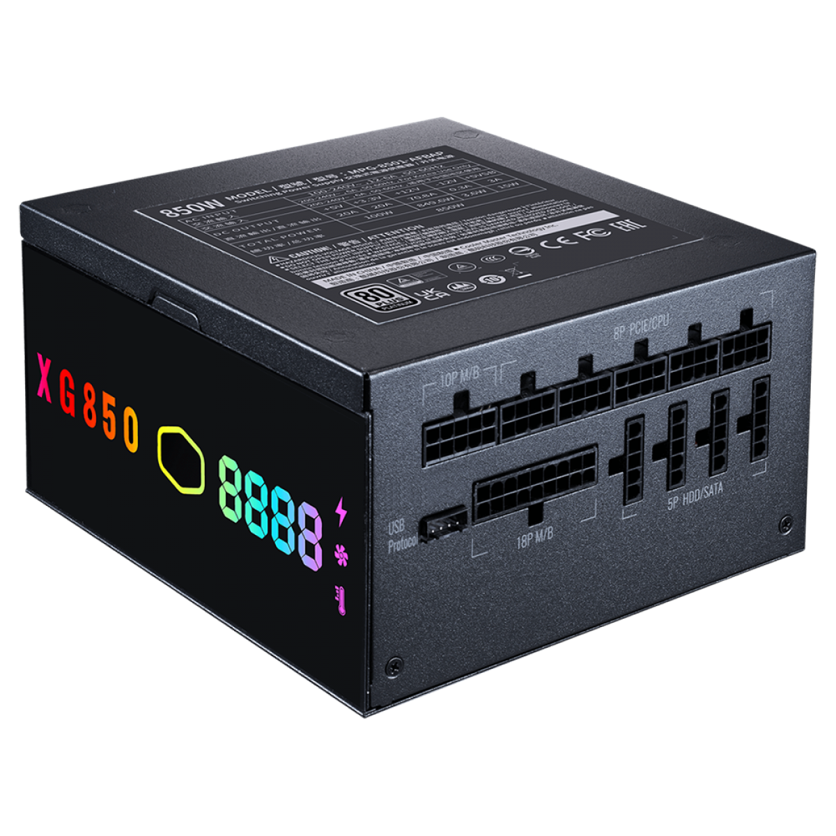 Fonte Cooler Master XG850 Plus Platinum, ARGB, 850W, 80 Plus Platinum, PFC Ativo, Full Modular, MPG-8501-AFBAP-XWO