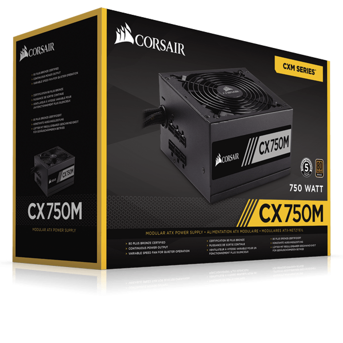 Fonte Corsair CX750M 750W, 80 Plus Bronze, PFC Ativo, Semi Modular, CP-9020061-WW